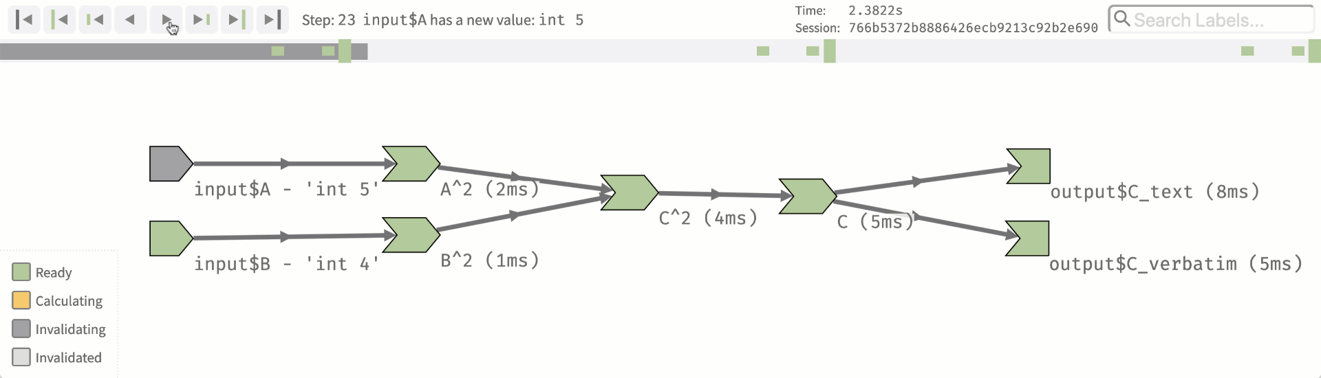 reactlog of a pythagoras theorem shiny application